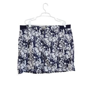 Lee Riders Floral Print Boho Midrise Skirt Pull On Navy Blue White Size 18